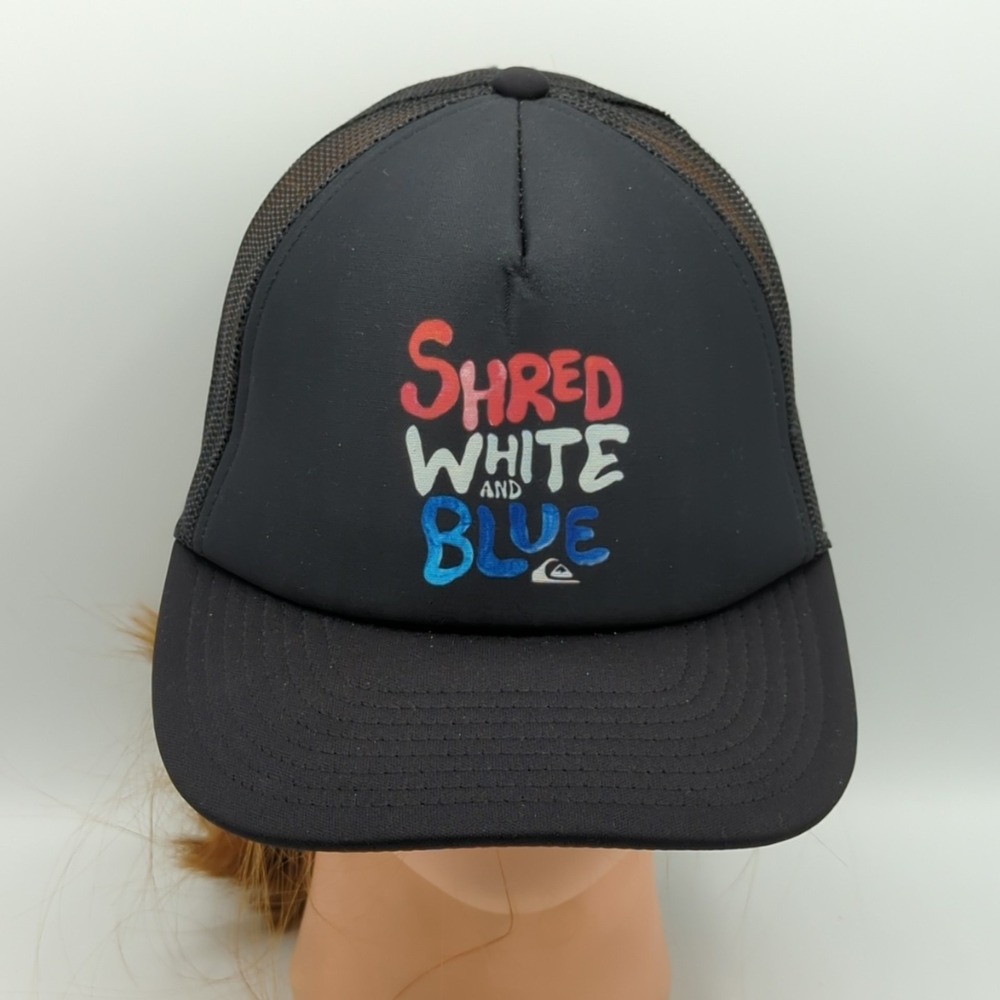Quiksilver SHRED WHITE AND BLUE Trucker Hat Foam Snapback 55 cm Cap Mesh Black